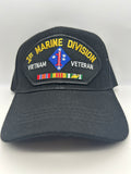US Marines Corps - 1st Marine Division Vietnam Veteran Service Ribbon Black Embroidered Military Cap - Adjustable One Size | Military Hats & Pins