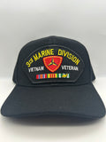 US Marines Corps - 3rd Marine Division Vietnam Veteran Service Ribbon Black Embroidered Military Cap - Adjustable One Size | Military Hats & Pins