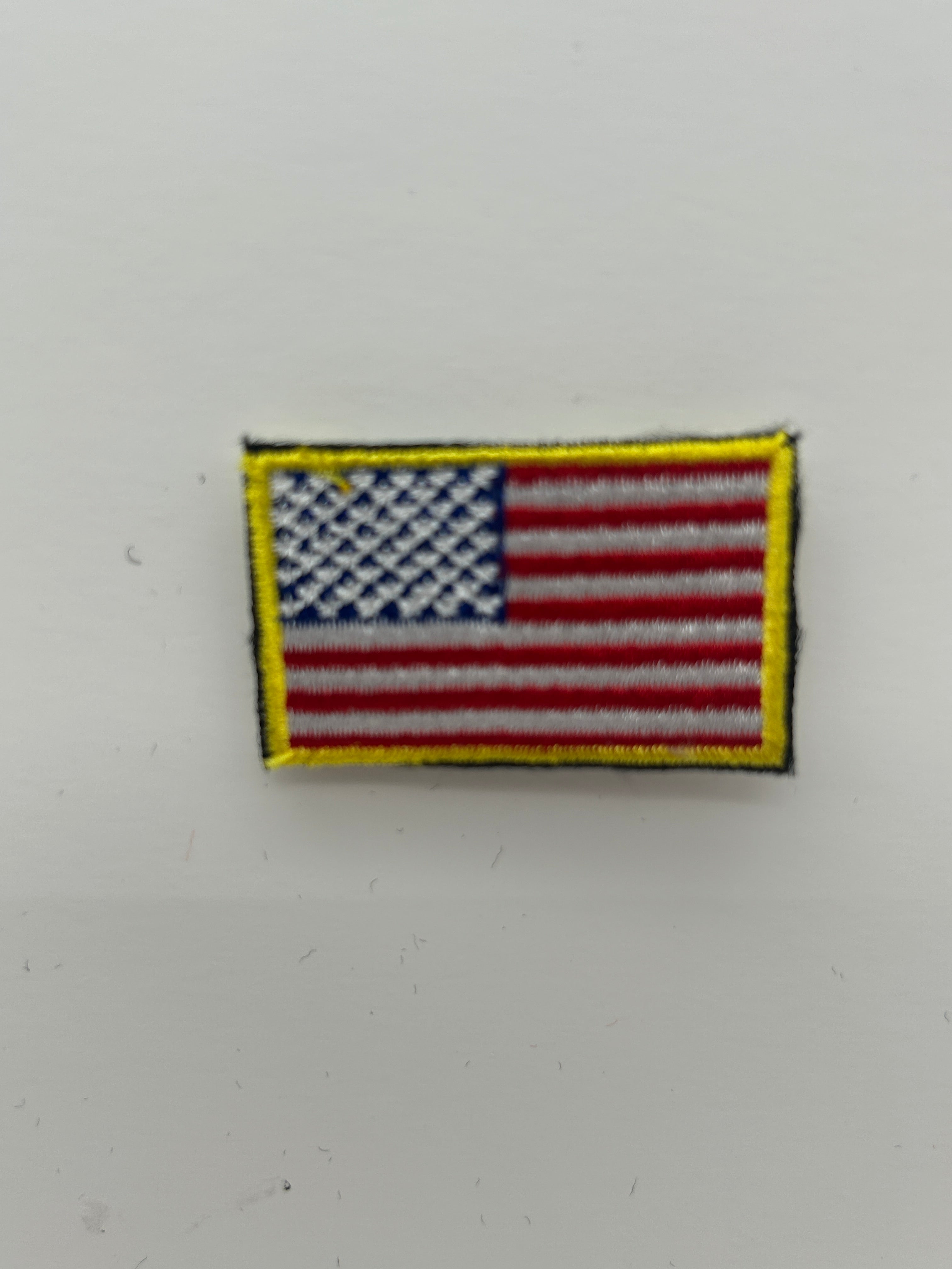 US Military Tabs and Tiny Logo 1 1/2 : US Flag Embroidered Patch - Full Color American Flag Yellow Border Patch| Military Hats & Pins