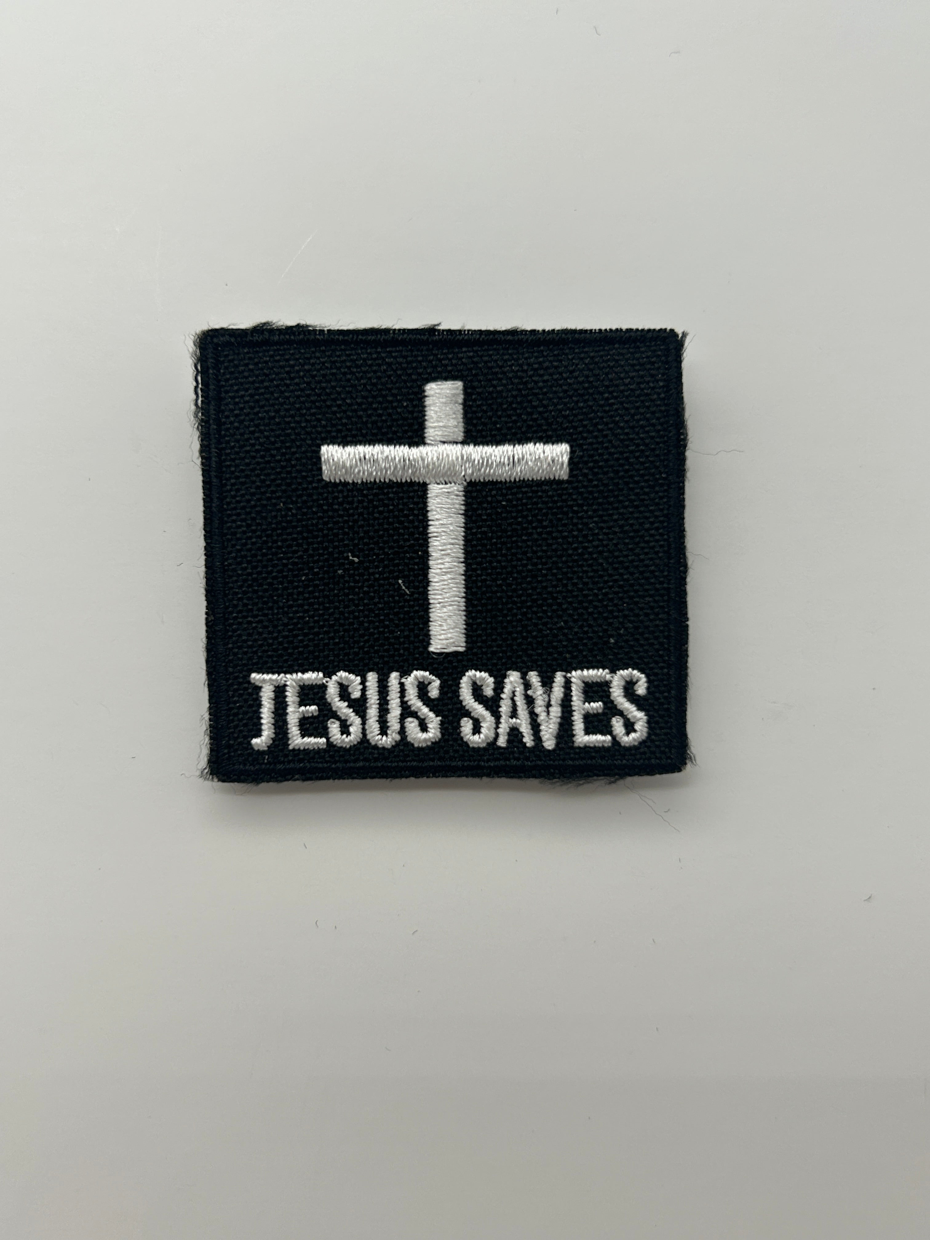 US Military Tabs and Tiny Logo 1 1/2 : Jesus Saves "Cross" Black Patch | Military Hats & Pins