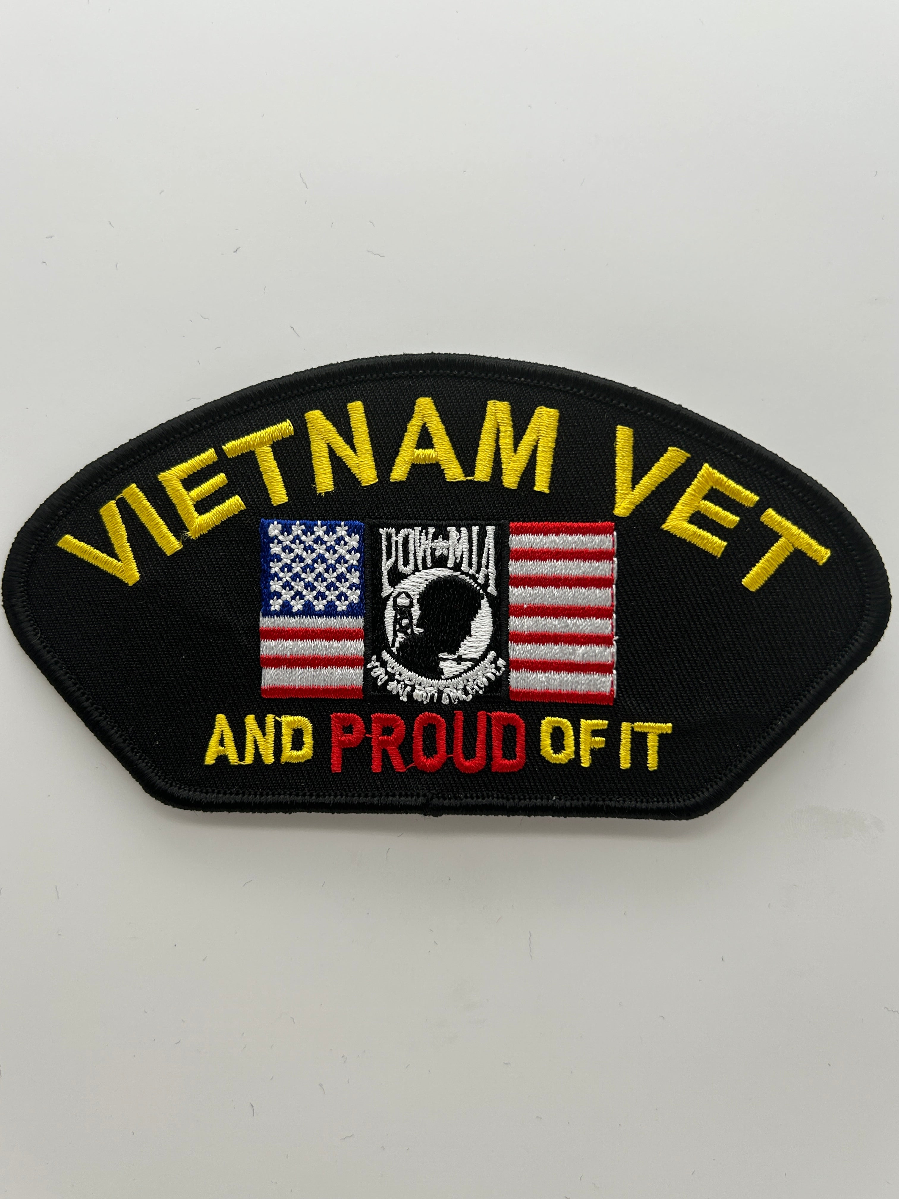 US Veteran Favorites Patch "Vietnam Vet and I'm proud of it" Black Arch Patch | Military Hats & Pins