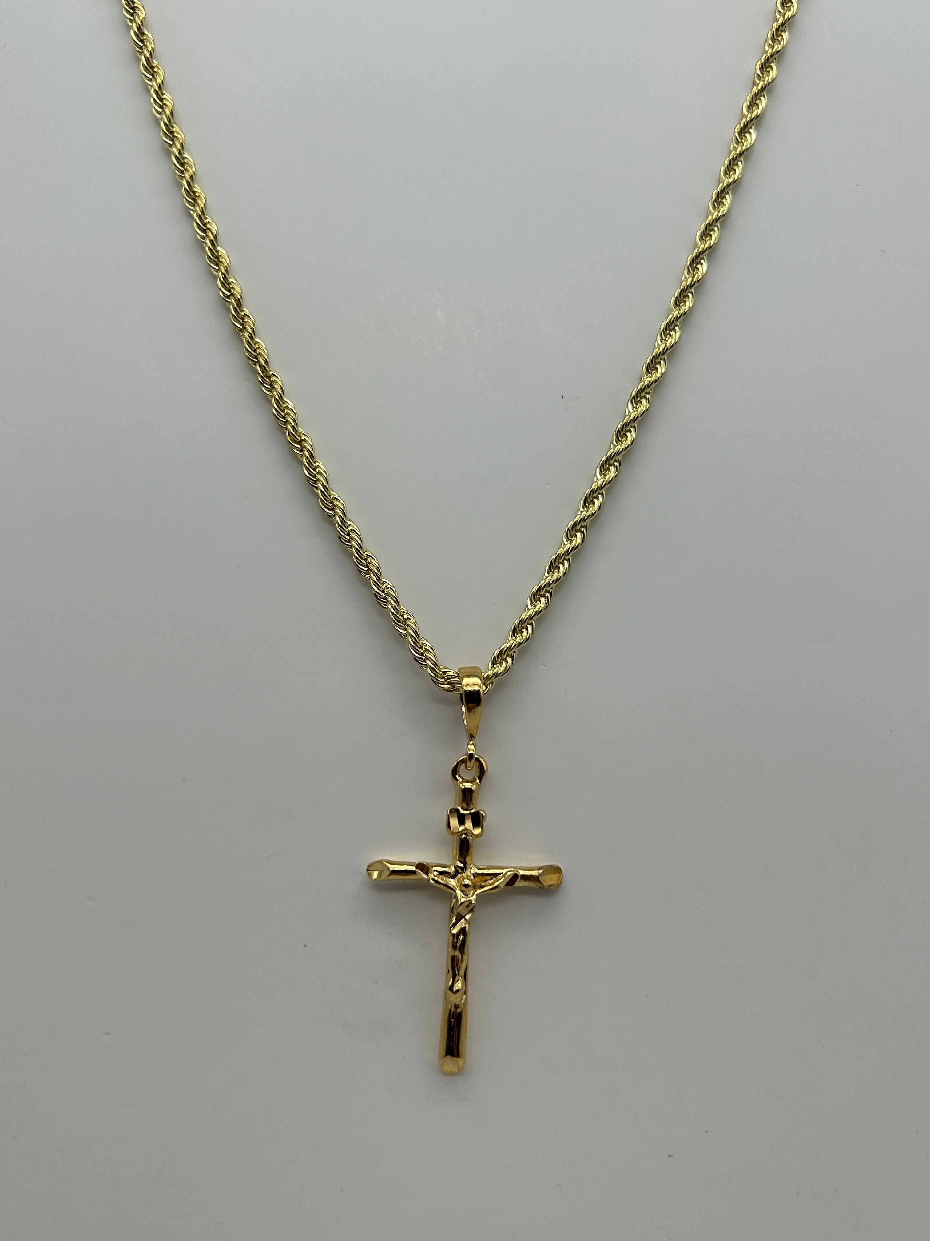 Jewelry: Gold Tone Electroplated, Crucifix Soldier's Protection Cross Pendant, 24" Necklace | Military Hats & Pins
