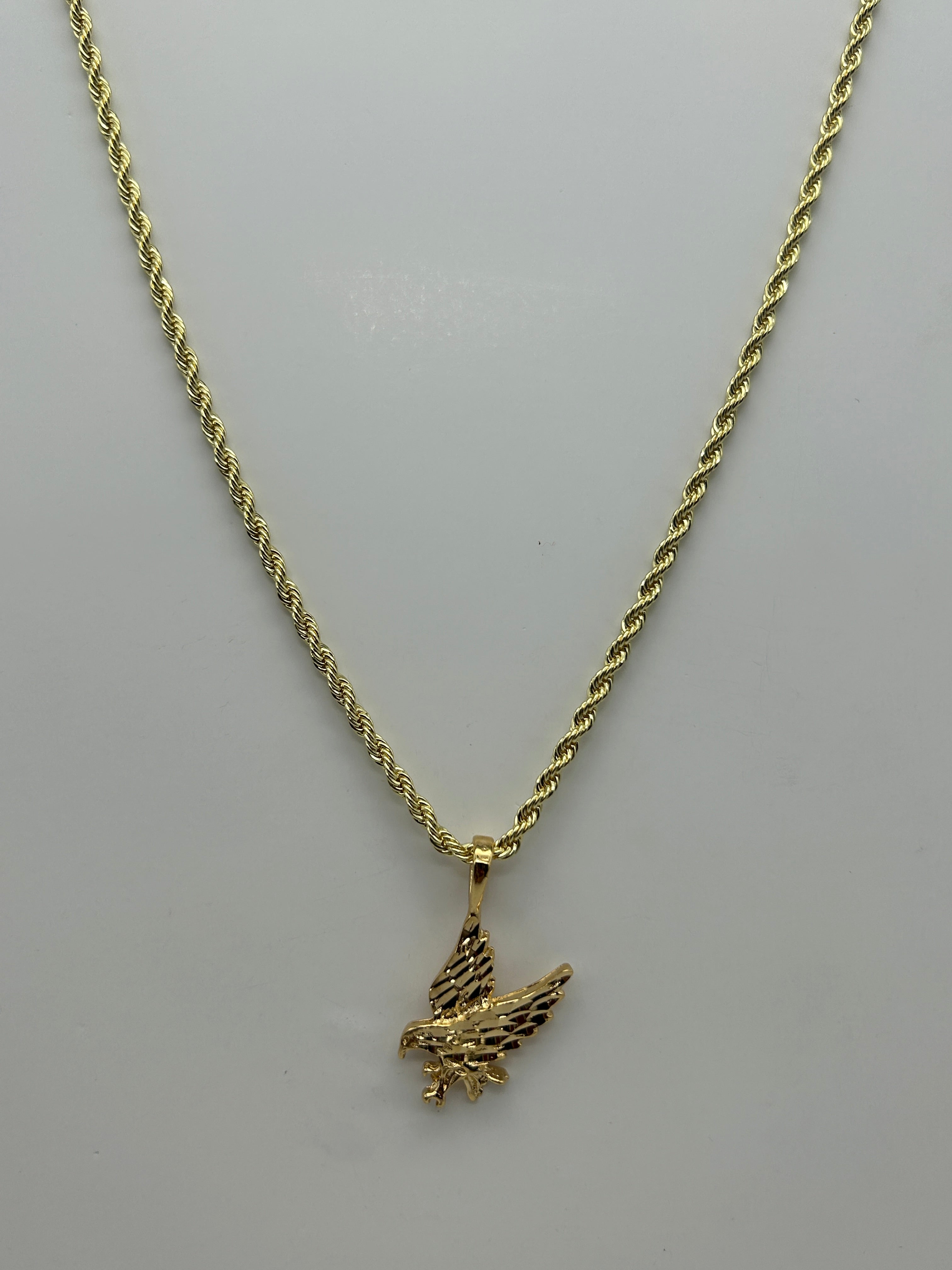 Jewelry: Gold Tone Electroplated, 101st Airborne Style Screaming Eagle Pendant, 24" Necklace Twisted Rope Chain | Military Hats & Pins