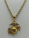 Jewelry: Gold Tone Electroplated, USMC Marine Corps EGA Emblem Pendant, 24" Necklace | Military Hats & Pins