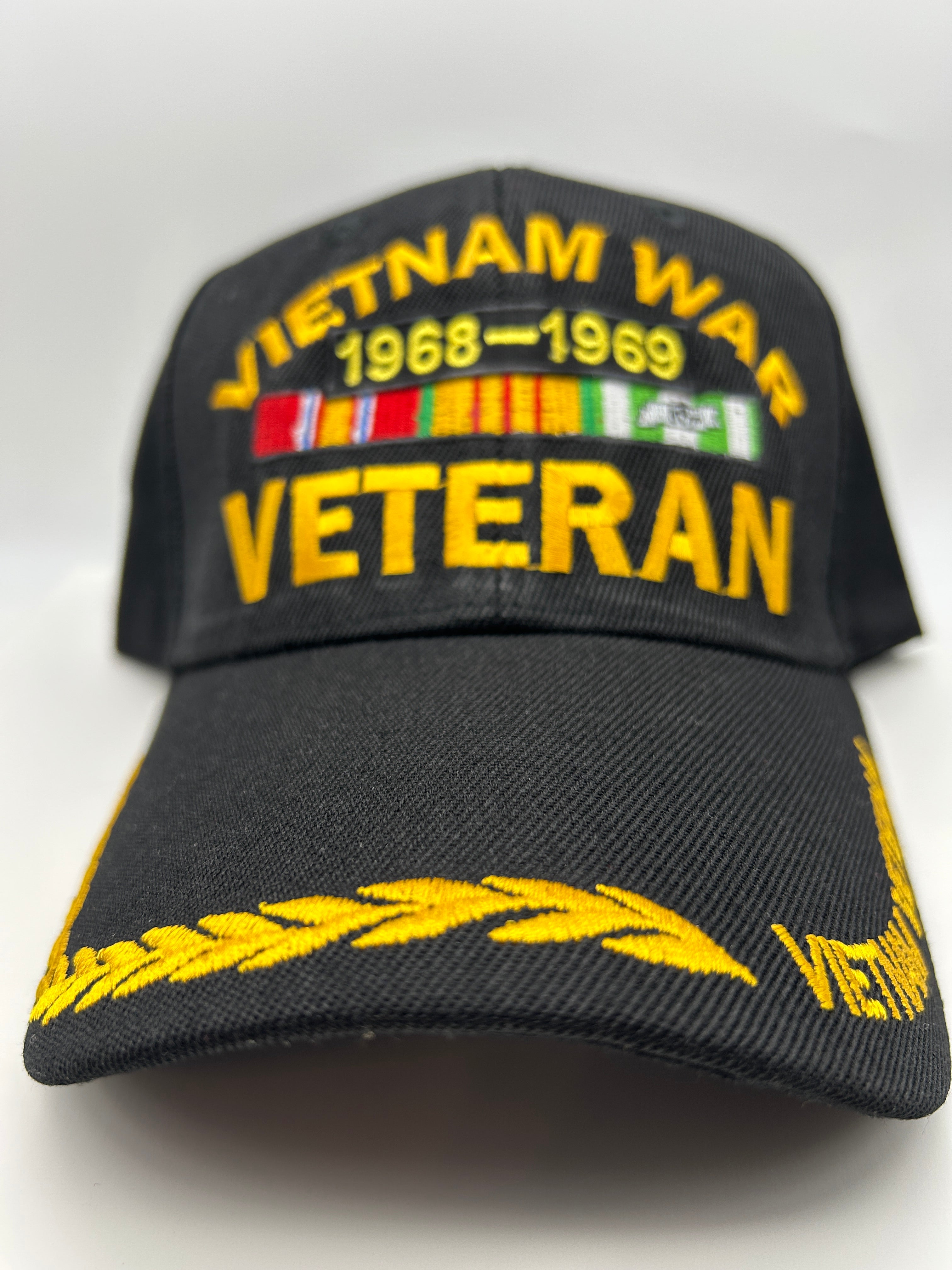 US Veteran Military Hat - Vietnam War Veteran 1968-1969 - Black Adjustable One Size | Military Hats & Pins