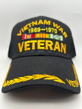 US Veteran Military Hat - Vietnam War Veteran 1969-1970 - Black Adjustable One Size | Military Hats & Pins