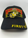 US Marines EST 1775 First To Fight Black Embroidered Military Cap - Adjustable One Size | Military Hats & Pins