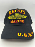 US Marines - Recon U.S.M.C Black Embroidered Military Cap - Adjustable One Size | Military Hats & Pins