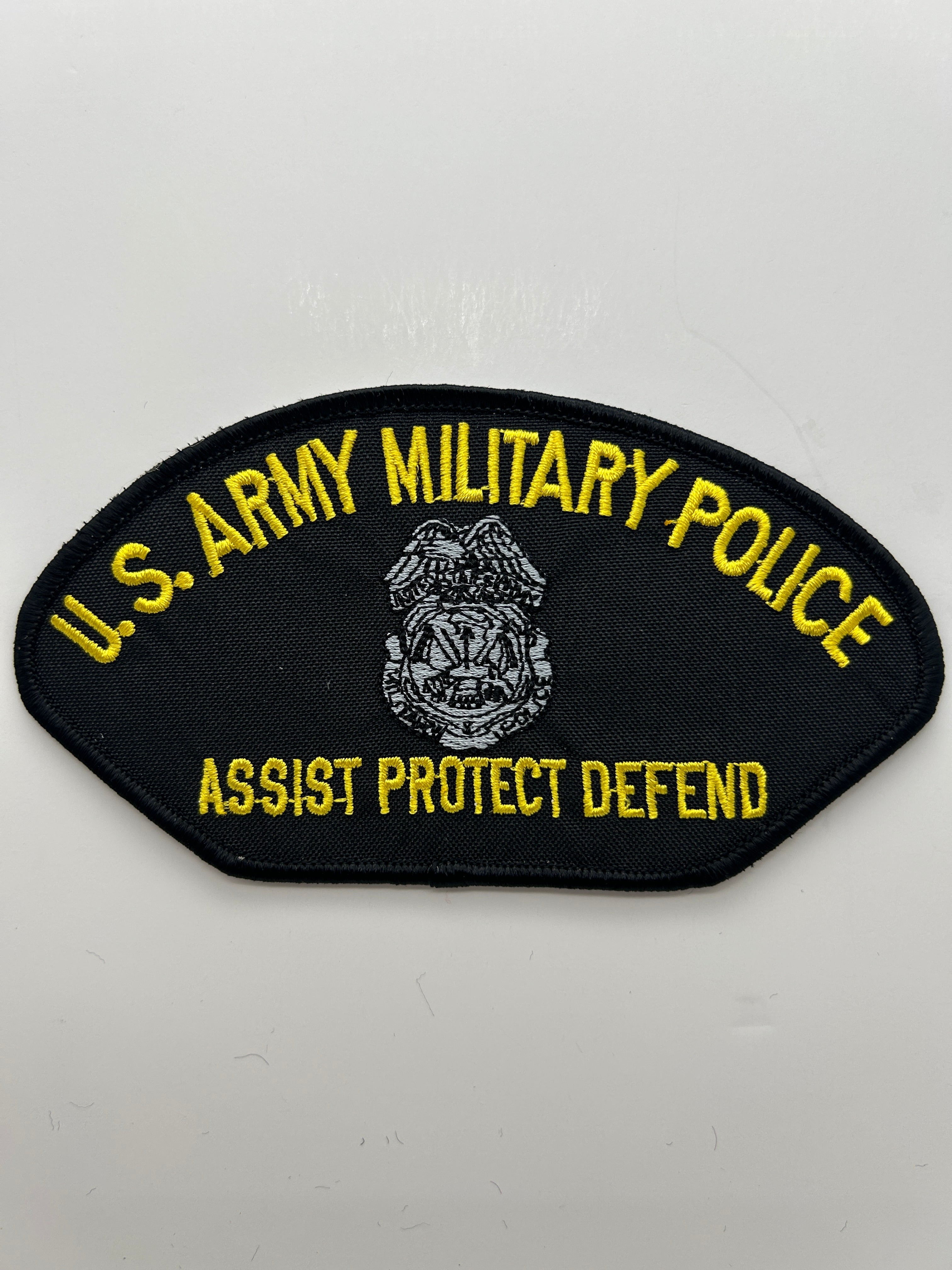 US Army Patch: Military Police , Assist Protect Defend Black Yellow Military Patch | Military Hats & Pins