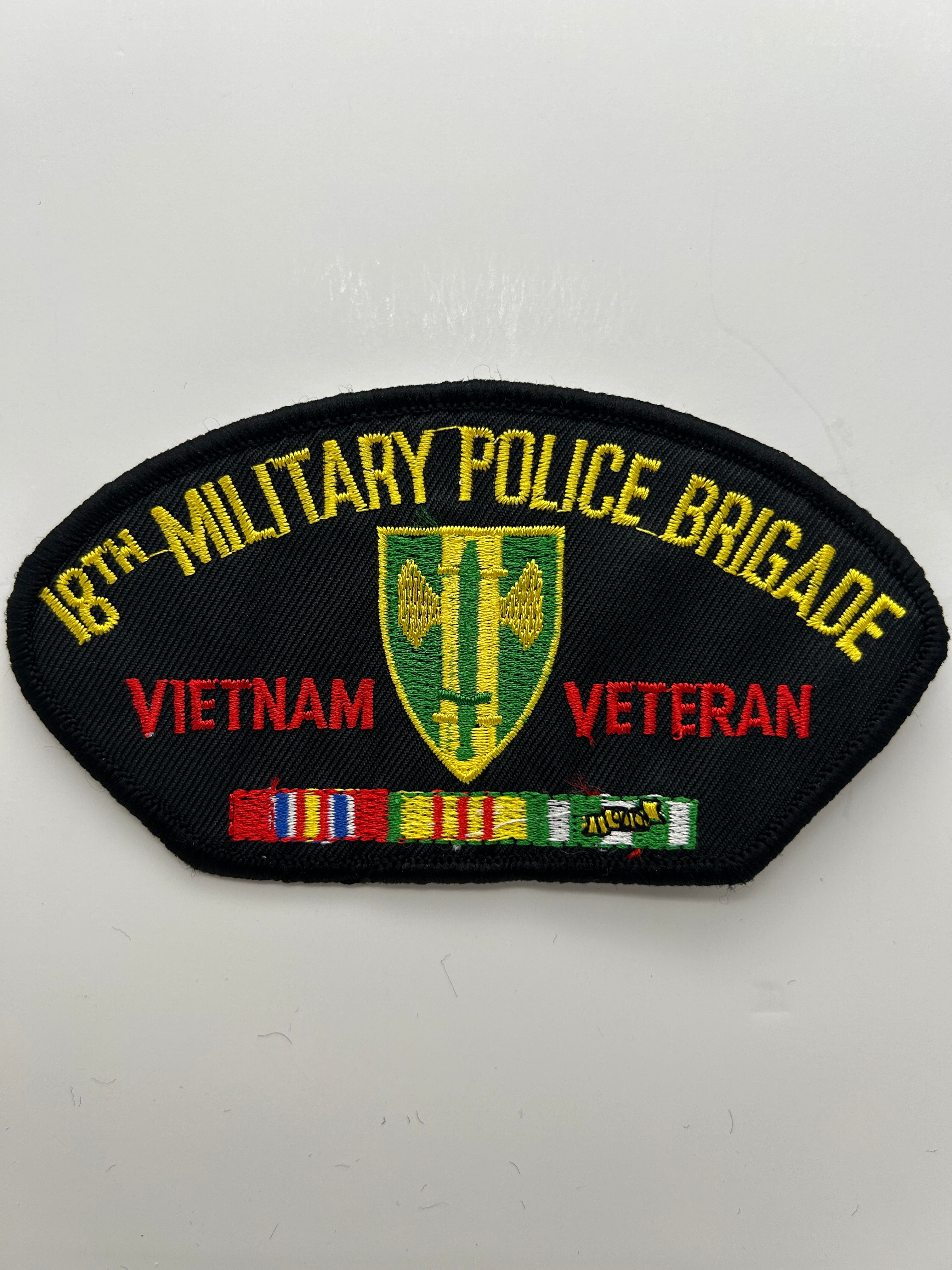US Army Patch: 18th Military Police Brigade Vietnam Veteran Black Service Ribbon Military Patch | Military Hats & Pins