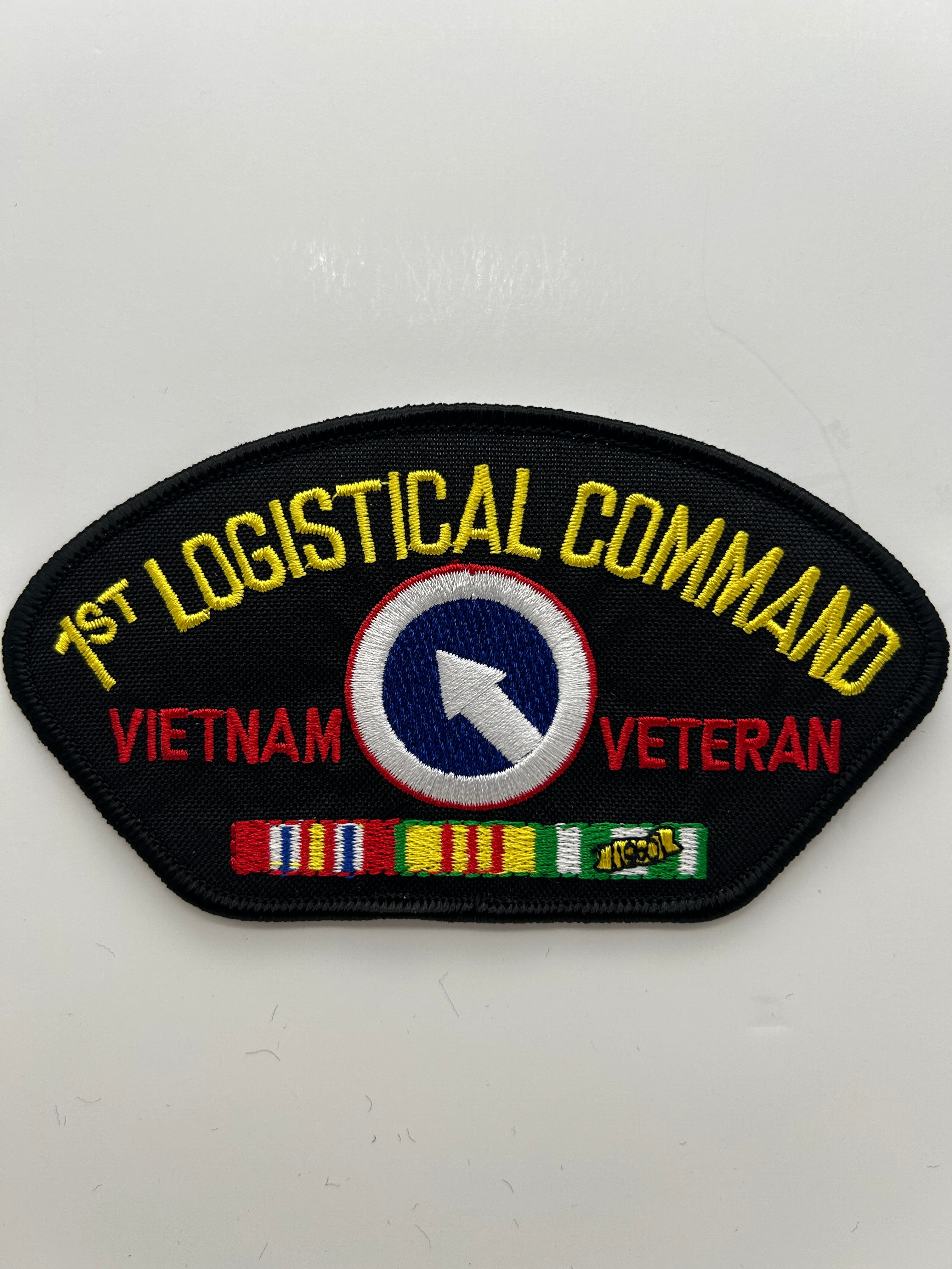 US Army Patch: 1st Logistical Command Vietnam Veteran Black Service Ribbon Military Patch | Military Hats & Pins