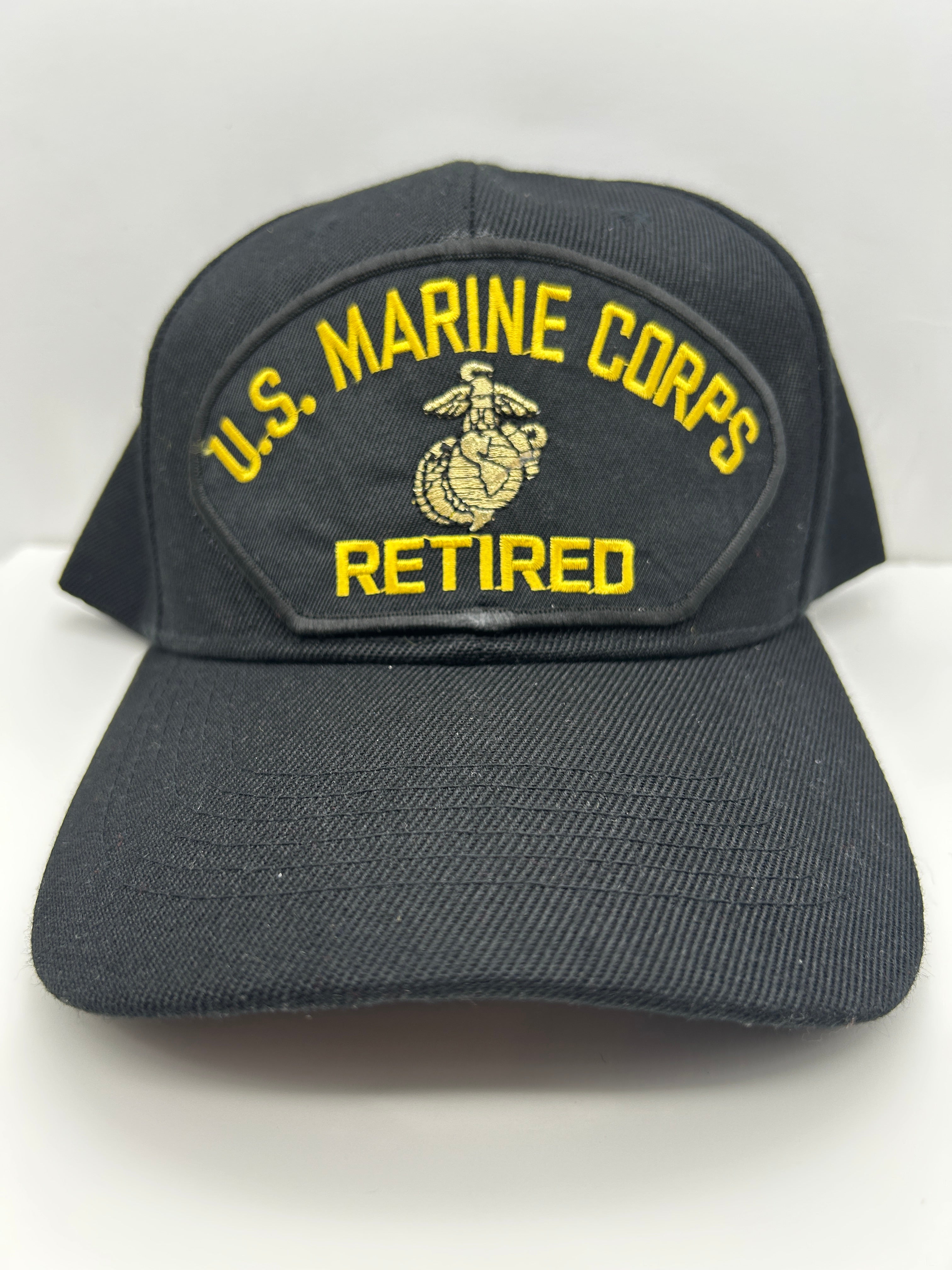US Marines Corps Retired - Black Embroidered Military Cap - Adjustable One Size | Military Hats & Pins