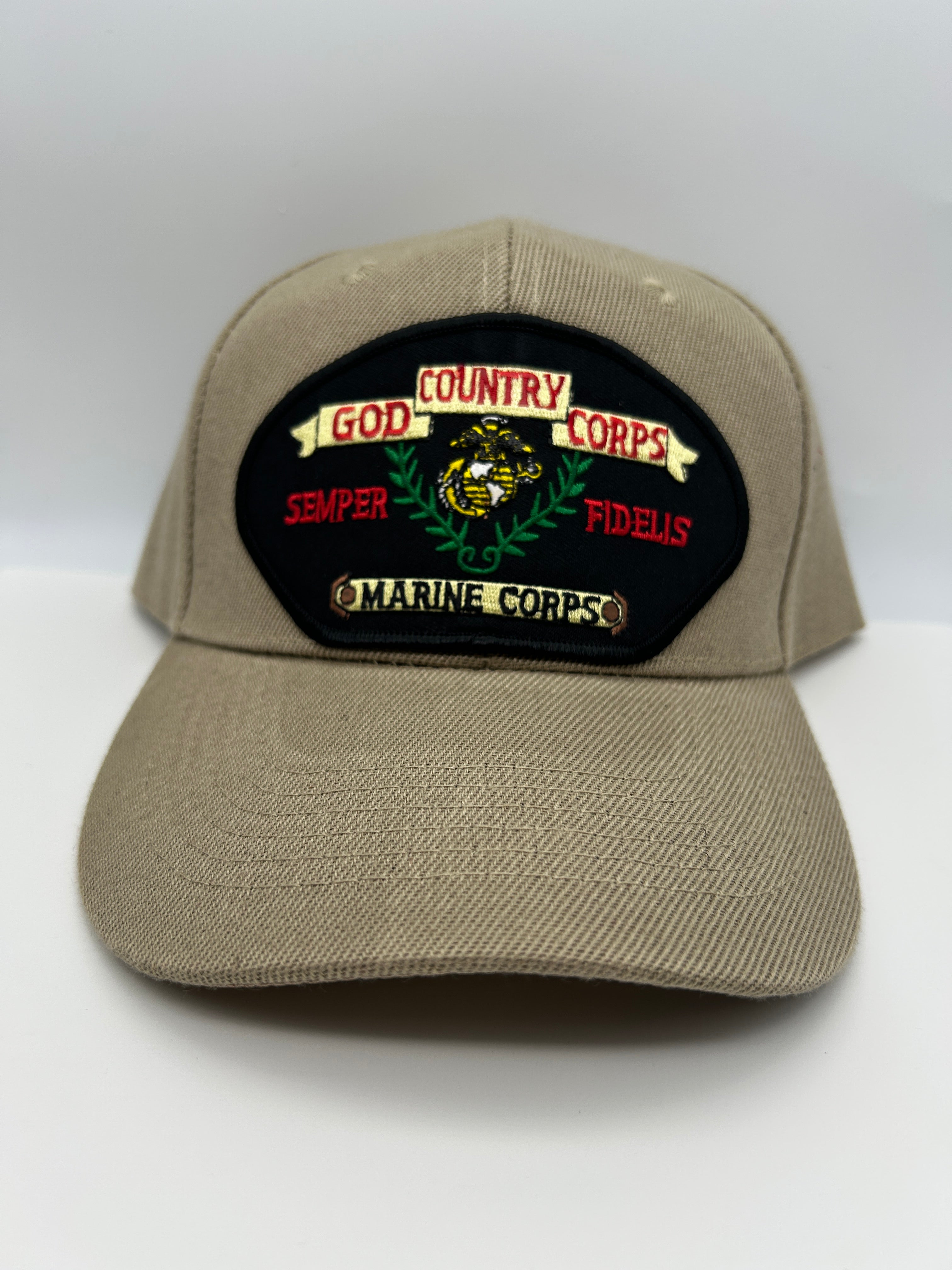 US Marines Corps - Semper Fedelis God, Country, Corps Brown Embroidered Military Cap - Adjustable One Size | Military Hats & Pins