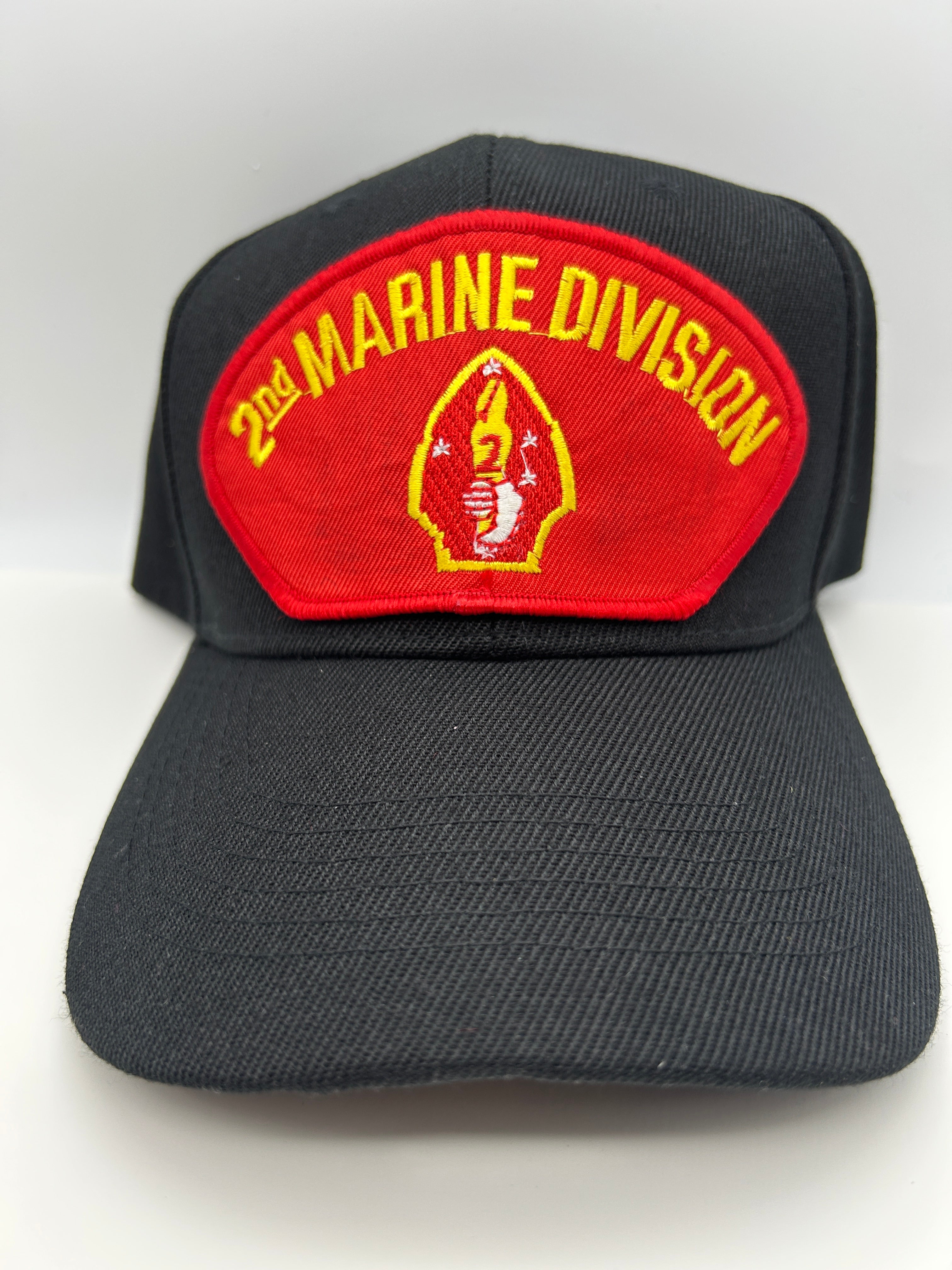 US Marines Corps - 2nd Marine Division Black Embroidered Military Cap - Adjustable One Size | Military Hats & Pins