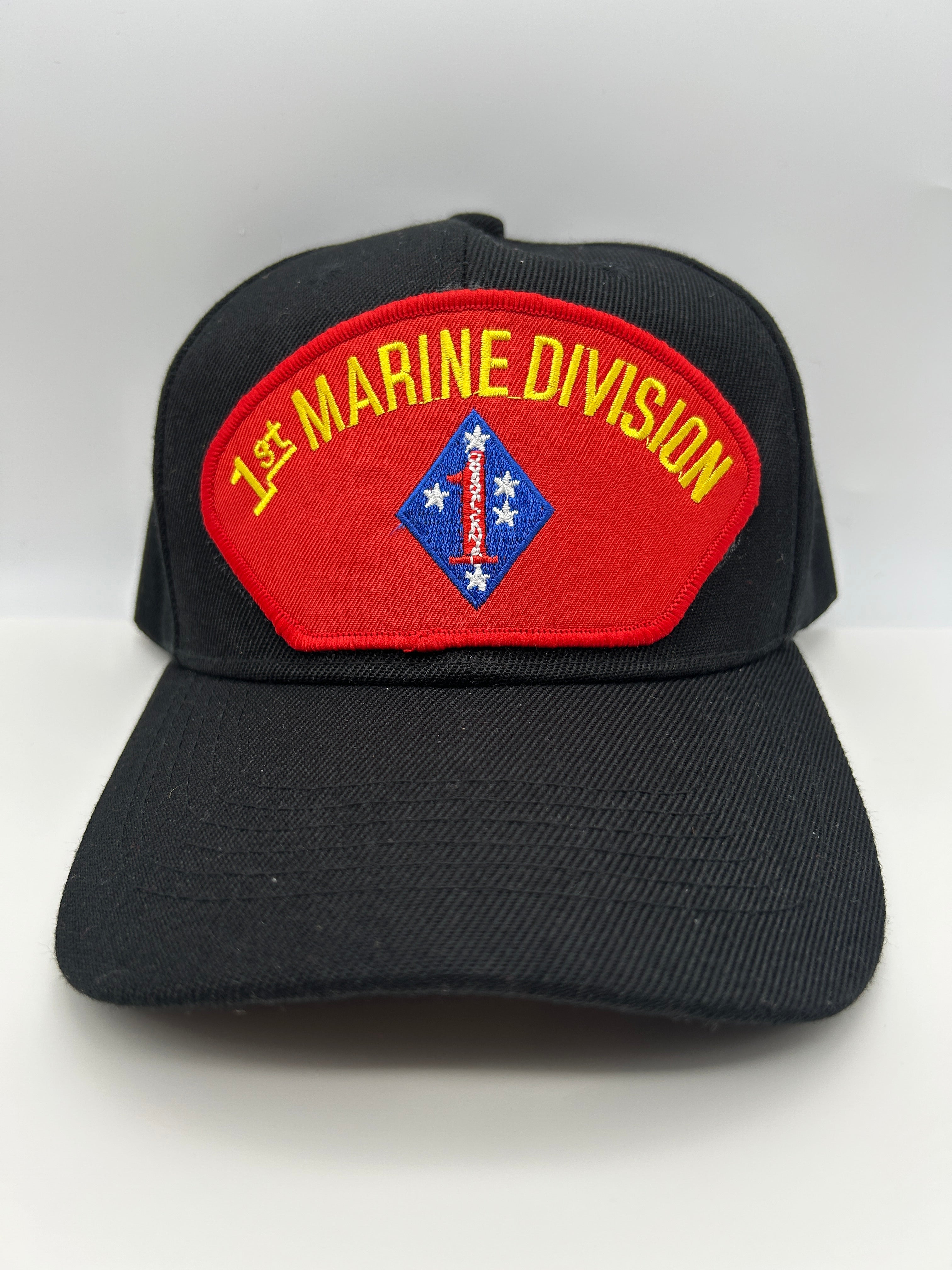 US Marines Corps - 1st Marine Division Black Embroidered Military Cap - Adjustable One Size | Military Hats & Pins