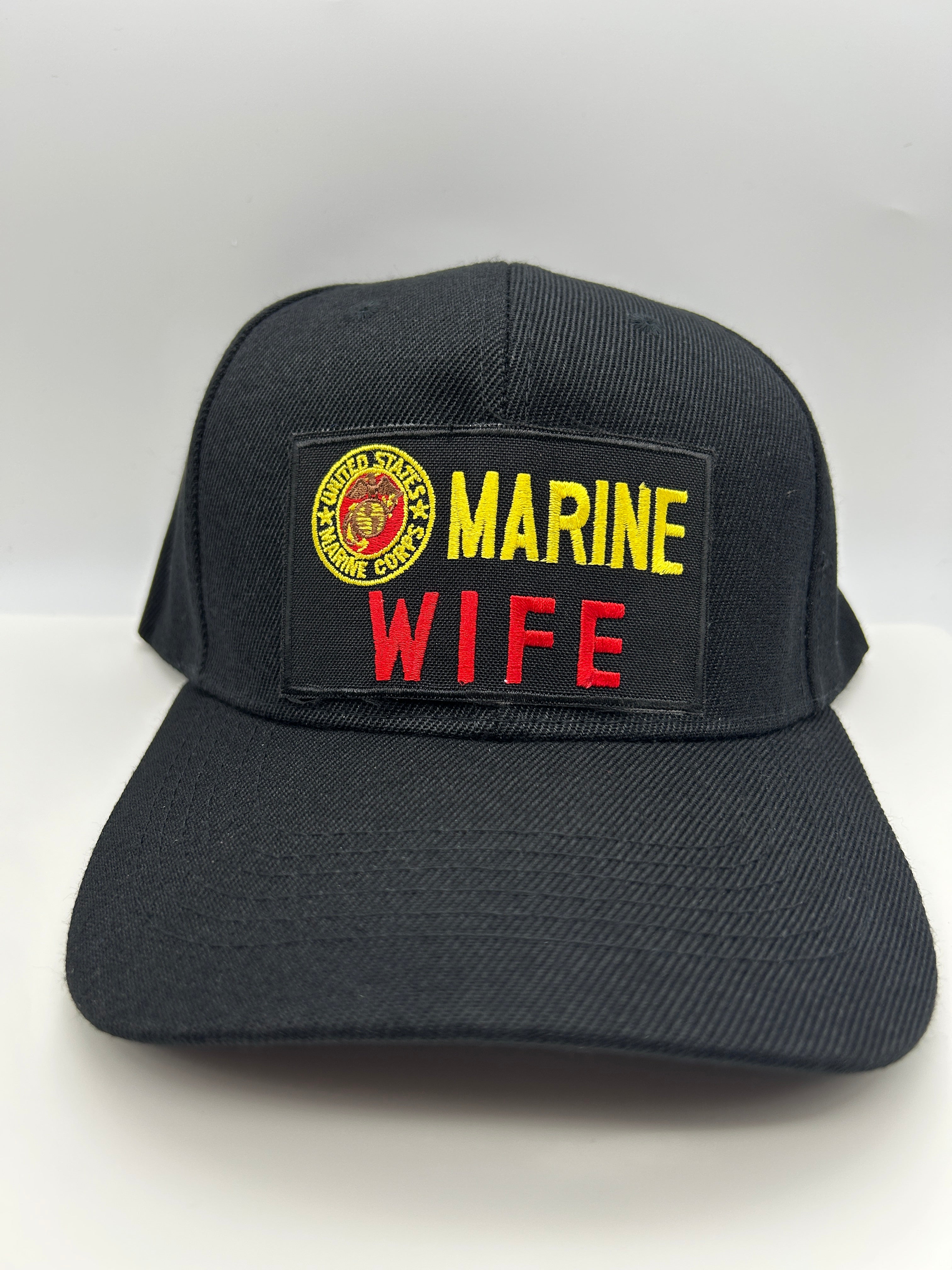 US Marines Corps - Marine Wife Black Embroidered Military Cap - Adjustable One Size | Military Hats & Pins