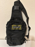 Tactical Military Bag: US Navy Black w/ American By Birth Sailor By Choice Patch Military Utility Cross Body Bags 11” x 9” | Military Hats & Pins