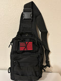 Tactical Military Bag: Black w/ USA American Flag Patch Military Utility Cross Body Bags 11” x 9” | Military Hats & Pins
