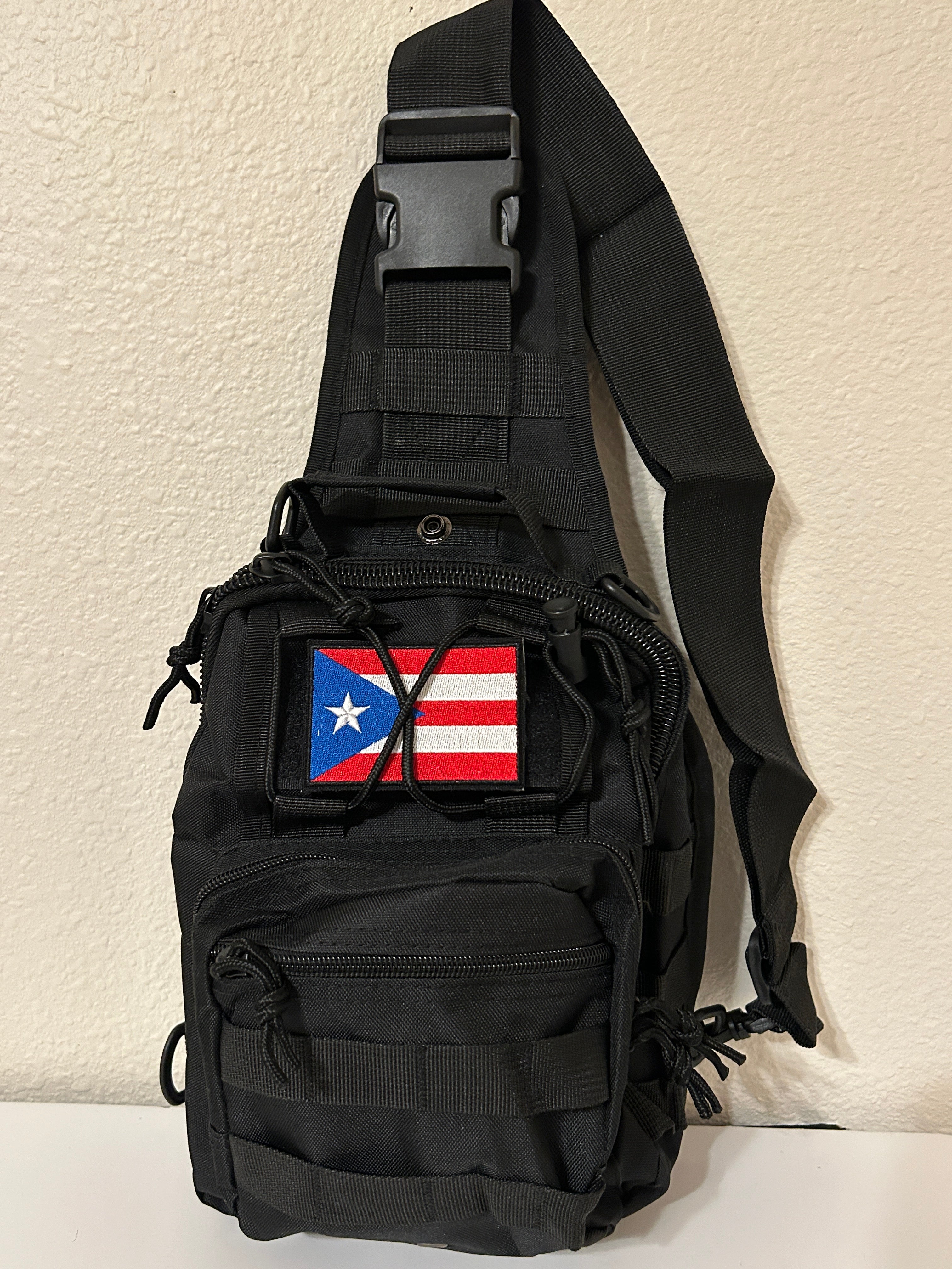 Tactical Military Bag: Black w/ Puerto Rico Flag Patch Military Utility Cross Body Bags 11” x 9” | Military Hats & Pins