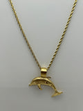 Jewelry: Gold Tone Electroplated, Navy Dolphin Pendant 24" Necklace Twisted Rope Chain | Military Hats & Pins