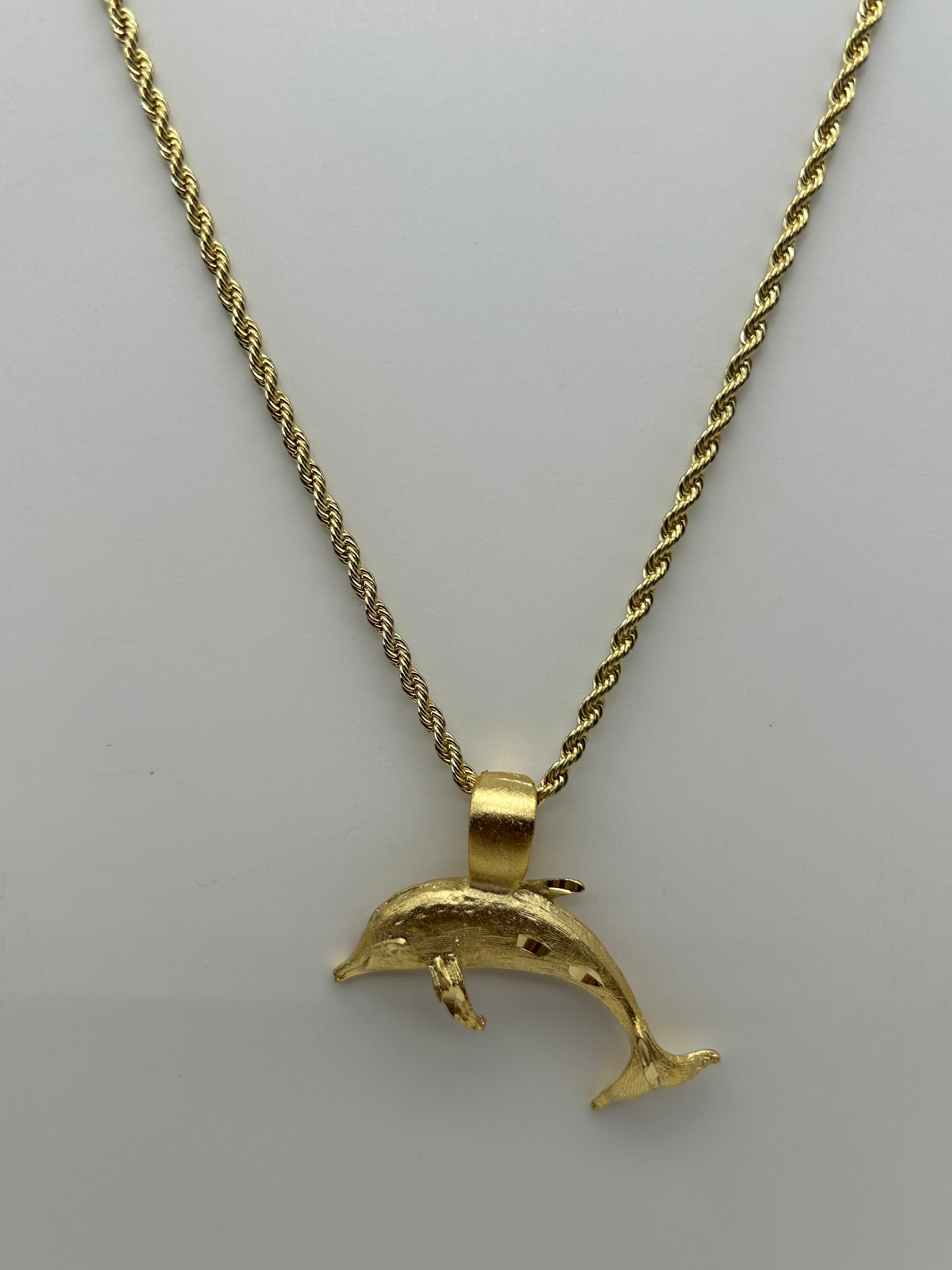 Jewelry: Gold Tone Electroplated, Navy Dolphin Pendant 24" Necklace Twisted Rope Chain | Military Hats & Pins