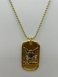 Jewelry: Gold Tone Electroplated, U.S. Navy Gold Dog Tag Pendant 24" Necklace Twisted Rope Chain | Military Hats & Pins