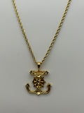 Jewelry: Gold Tone Electroplated, Jesus Anchor Charm Cross Pendant, Rope Necklace | Military Hats & Pins
