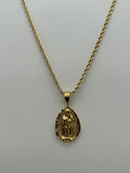 Jewelry: Gold Tone Electroplated, Virgin Mary Charm Pendant, Rope Necklace | Military Hats & Pins