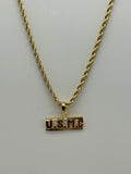 Jewelry: Gold Tone Electroplated, U.S.M.C Pendant, Rope Necklace | Military Hats & Pins