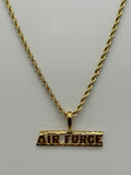 Jewelry: Gold Tone Electroplated, Air Force Pendant, Rope Necklace | Military Hats & Pins