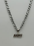 Jewelry: Stainless Steel Link Chain Army Rhodium Plated Charm, Necklace | Military Hats & Pins