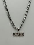 Jewelry: Stainless Steel Link Chain U.S.M.C Rhodium Plated Charm, Necklace | Military Hats & Pins