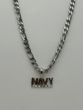 Jewelry: Stainless Steel Link Chain Navy Rhodium Plated Charm, Necklace | Military Hats & Pins