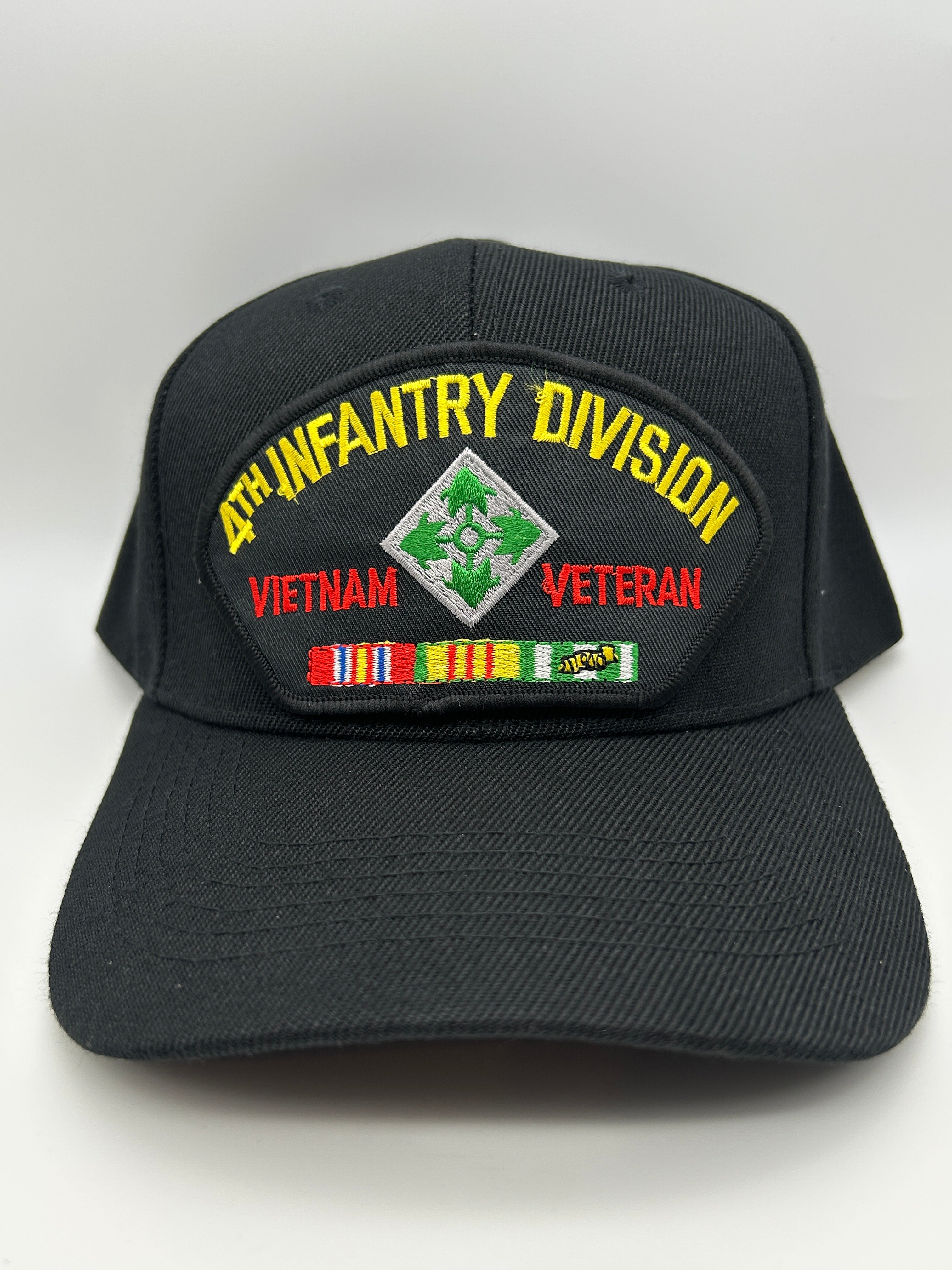 4th Infantry Division Vietnam Veteran Black Military Cap - Adjustable One Size | Military Hats & Pins