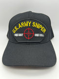 U.S Army Sniper One Shot One Kill Black Military Cap - Adjustable One Size | Military Hats & Pins