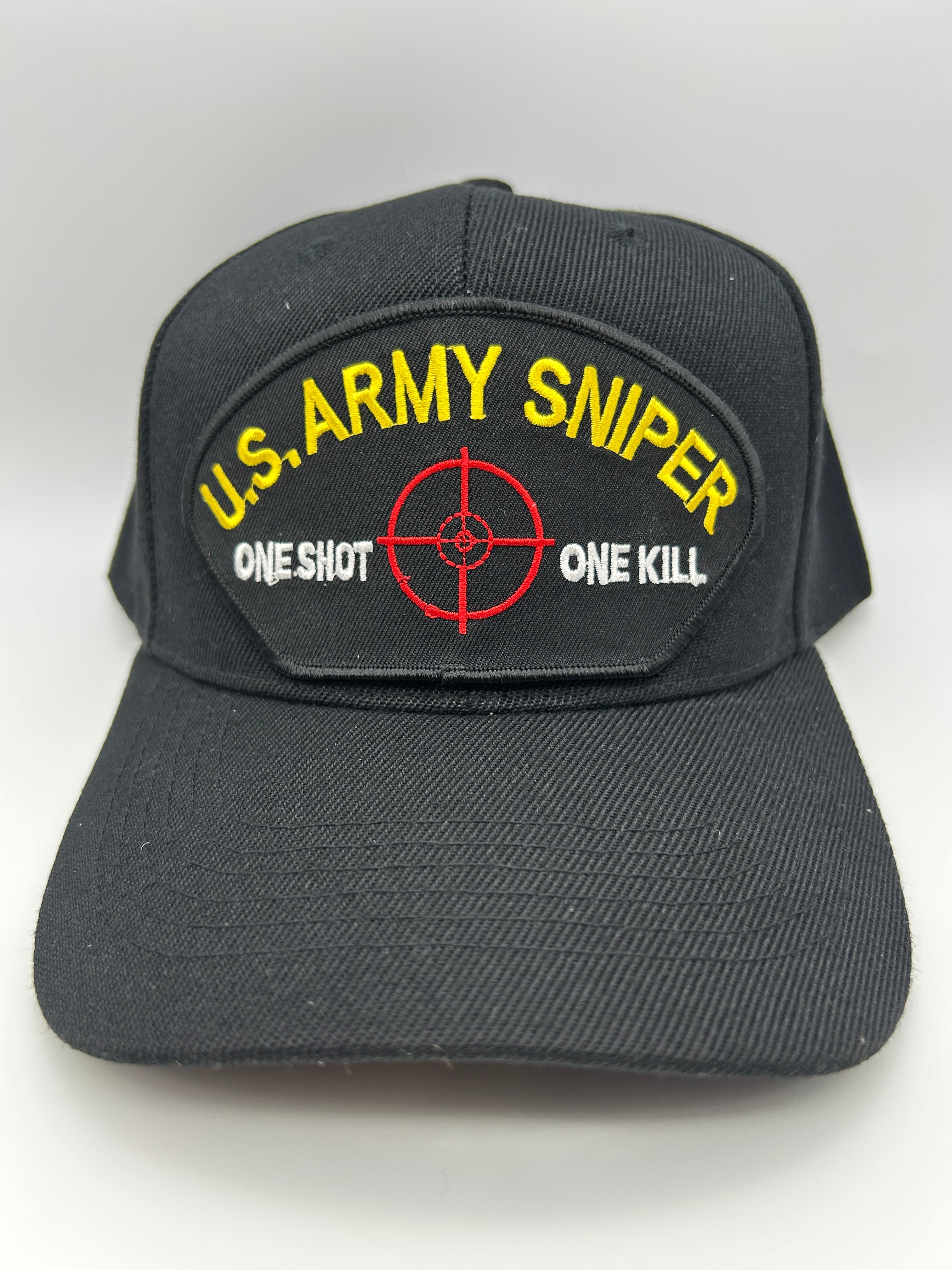 U.S Army Sniper One Shot One Kill Black Military Cap - Adjustable One Size | Military Hats & Pins