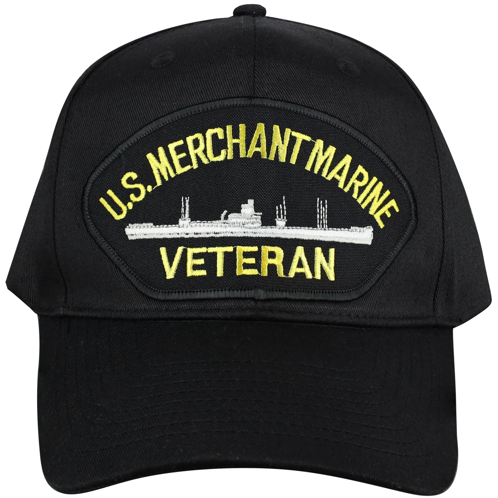 U.S Merchant Marine Veteran - Black Embroidered Military Cap - Adjustable One Size | Military Hats & Pins