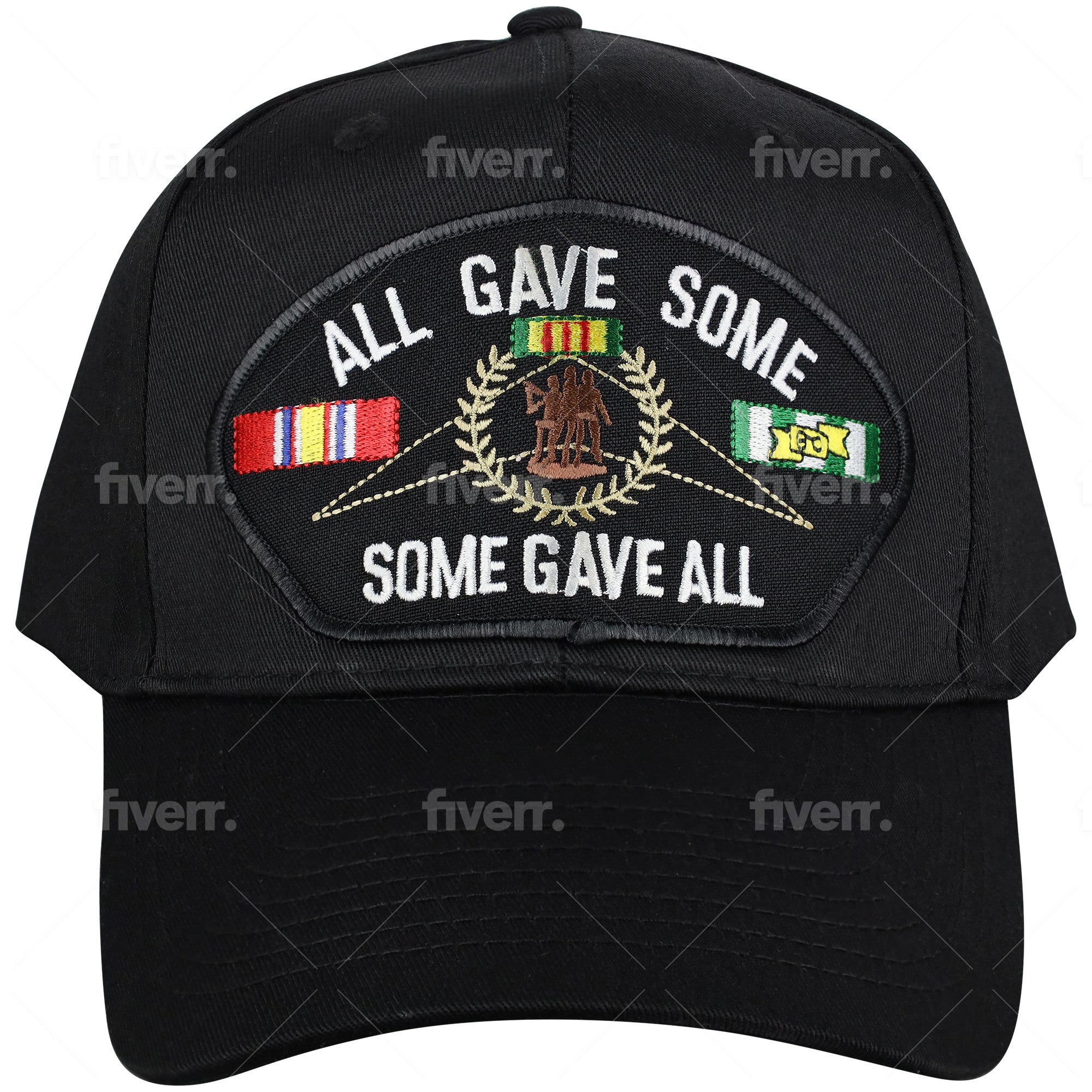 All Gave Some - Some Gave All,  Black Embroidered Military Cap - Adjustable One Size | Military Hats & Pins