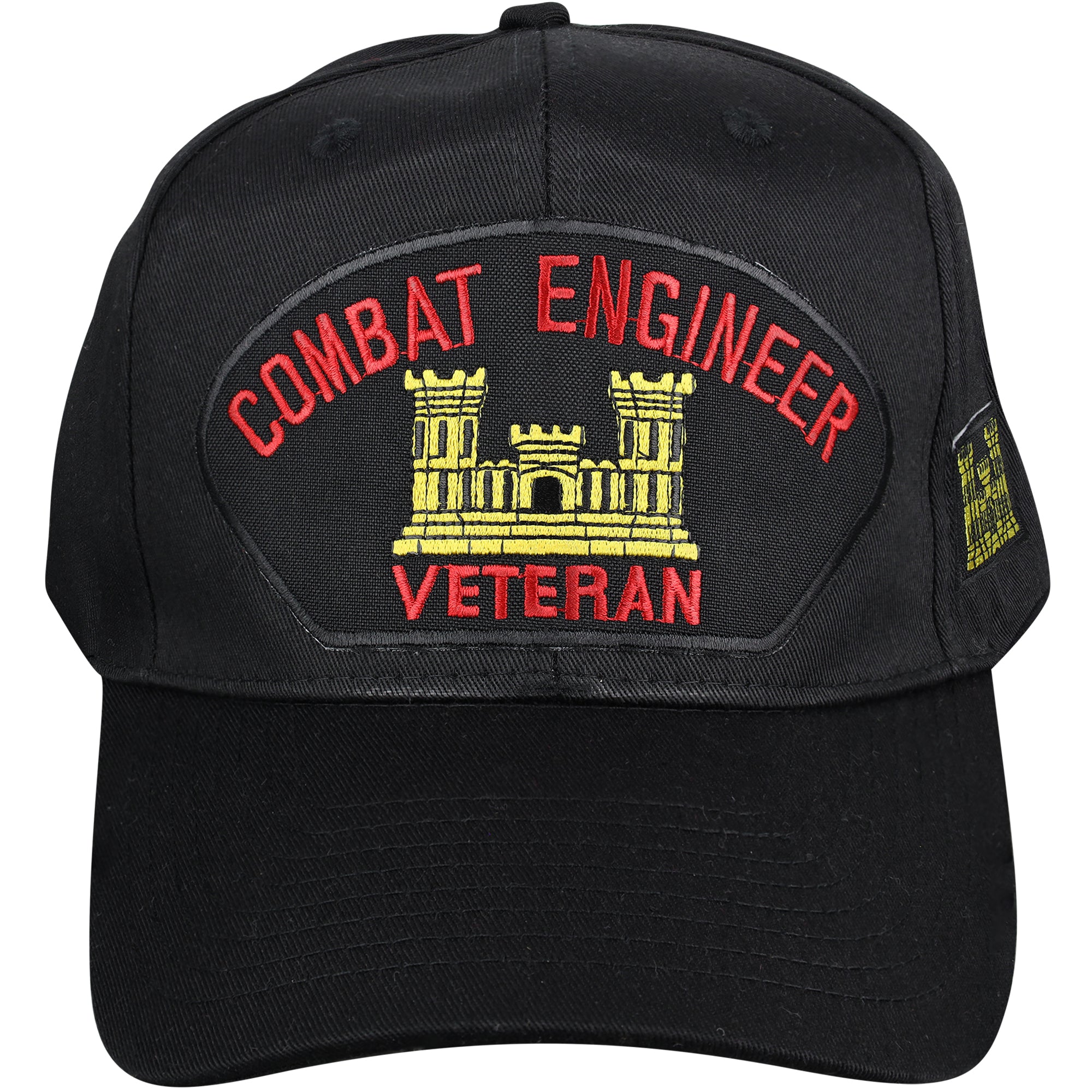 US Veteran Military Cap - Black, Embroidered Logo "Combat Engineer" Adjustable One Size Cap | Military Hats & Pins