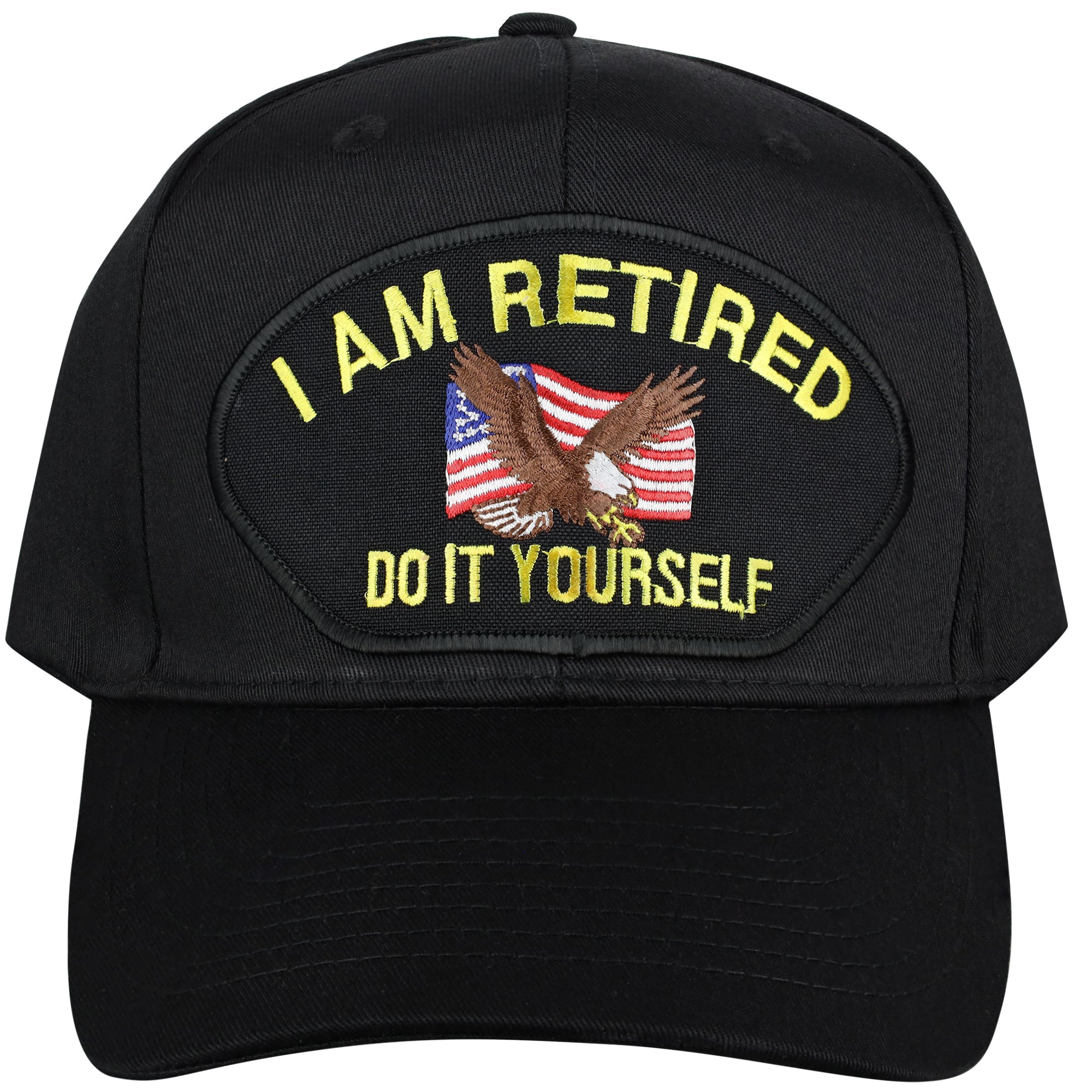 U.S I am Retired "Do it Yourself" - Black Embroidered Military Cap - Adjustable One Size | Military Hats & Pins
