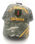 US Army 1st Infantry Division Military Cap - Army Green Camouflage, Embroidered Logo Adjustable One Size Cap | Military Hats & Pins