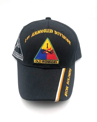 US Army 1st Armored Division Military Cap – Black, Embroidered Logo Old Ironsides “Iron Soldiers” Adjustable One Size Cap | Military Hats & Pins