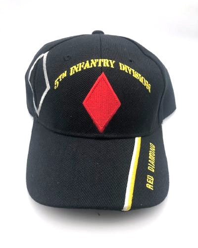 US Army 5th Infantry Division "Red Diamond"  Military Cap - Black, Embroidered Logo, Adjustable One Size Cap | Military Hats & Pins