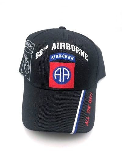US Army 82nd Airborne Military Cap - Black, Embroidered Logo, Adjustable One Size Cap | Military Hats & Pins