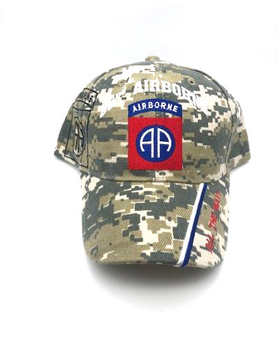US Army Airborne Military Cap - Army Green Camouflage, Embroidered Logo, Adjustable One Size Cap | Military Hats & Pins