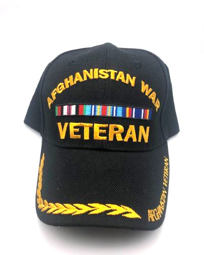Afghanistan War Veteran Military Cap - Black, Embroidered Logo Adjustable One Size Cap | Military Hats & Pins