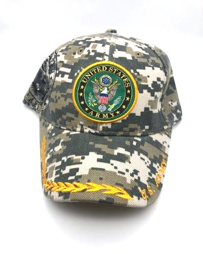US Army Military Cap - Army Green Camouflage, Embroidered Logo Adjustable One Size Cap | Military Hats & Pins