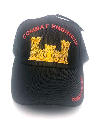 US Army Combat Engineer Military Cap - Black Embroidered Logo, Adjustable One Size Cap | Military Hats & Pins
