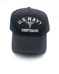 US Navy Corpsman Military Cap – Black, Embroidered Logo, One Size | Military Hats & Pins