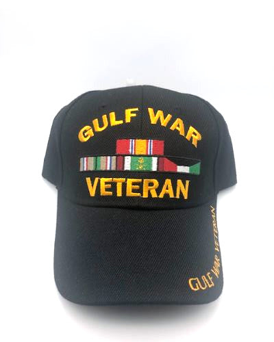Gulf War Veteran Military Cap - Black, Embroidered Logo Adjustable One Size Cap | Military Hats & Pins